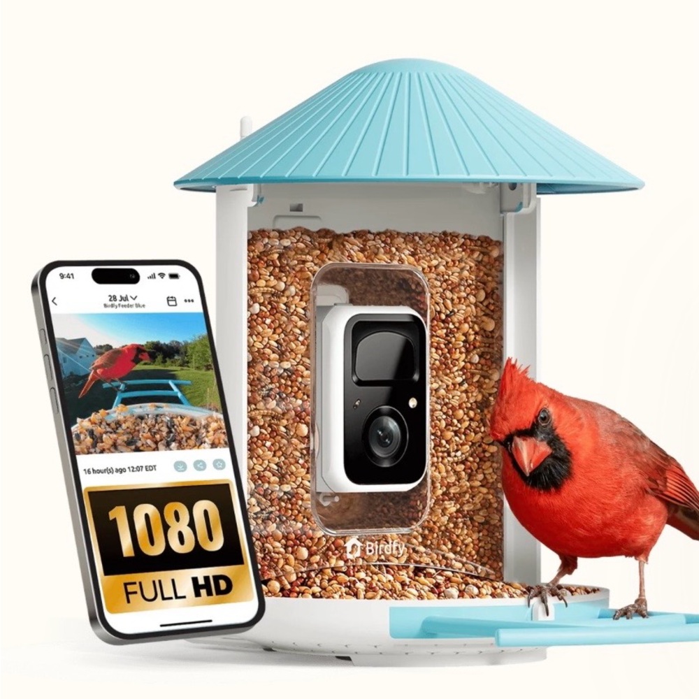 Blue Smart Bird Feeder with Camera